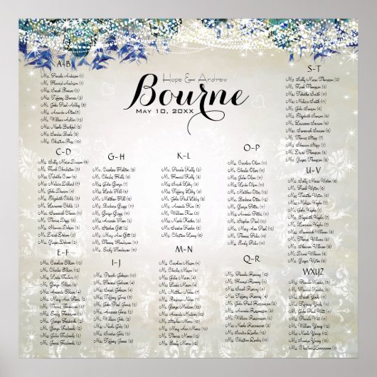 Rustic Peacock Navy Rustic Luxe Seating Chart Poster (Voorkant)