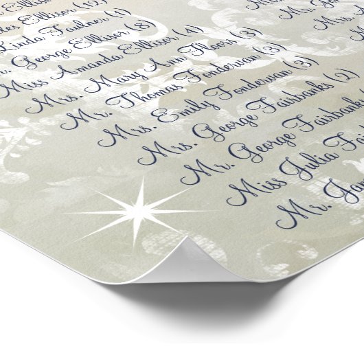 Rustic Peacock Navy Rustic Luxe Seating Chart Poster (Hoek)