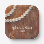 Rustic Pearls en Barn Wood Country Weddenschap Papieren Bordje (Voorkant)