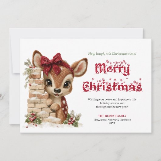 Rustic Peeking Reindeer Funny Holiday Greeting Feestdagenkaart (Voorkant)