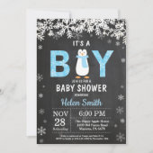 Rustic Penguin Winter Boy Baby shower Invitation (Devant)