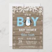 Rustic Penguin Winter Boy Baby shower Invitation (Devant)
