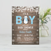 Rustic Penguin Winter Boy Baby shower Invitation (Debout devant)