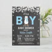 Rustic Penguin Winter Boy Baby shower Kaart (Staand voorkant)