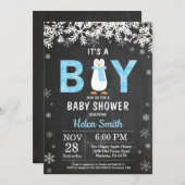Rustic Penguin Winter Boy Baby shower Kaart (Voorkant / Achterkant)