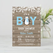 Rustic Penguin Winter Boy Baby shower Kaart (Staand voorkant)