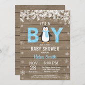 Rustic Penguin Winter Boy Baby shower Kaart (Voorkant / Achterkant)