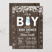 Rustic Penguin Winter Boy Baby shower Kaart (Voorkant / Achterkant)