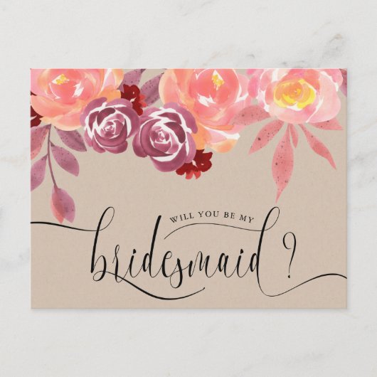 Rustic Peonies Bridesmaid Invitation Carte postale (Devant)