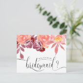 Rustic Peonies Bridesmaid Invitation Carte postale (Debout devant)