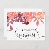 Rustic Peonies Bridesmaid Invitation Carte postale (Devant / Derrière)
