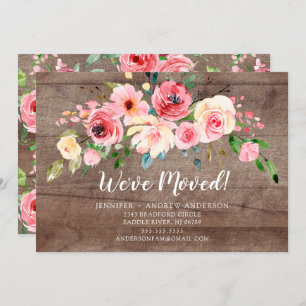 Rustic Peonies Floral Moving Announding Kaart