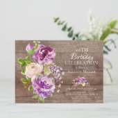 Rustic Peonies Floral Verjaardag Uitnodiging (Staand voorkant)