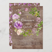 Rustic Peonies Floral Wreath Communie Uitnodiging (Voorkant / Achterkant)