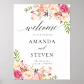 Rustic Peony Floral Mariage Affiche de bienvenue (Devant)