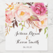 Rustic Peony Floral Personalized Wedding Wijn Etiket (Enkel label)
