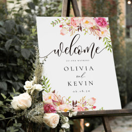 Rustic Peony Floral Welcome Sign Poster