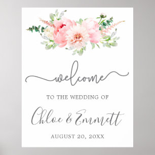 Rustic Peony Mariage Floral Affiche de bienvenue