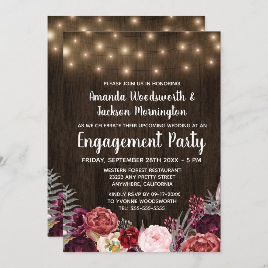 Rustic Peony Marsala Invitations de la partie d'en (Devant / Derrière)