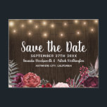 Rustic Peony Marsala Pays Enregistrer Les Cartes D<br><div class="desc">Rustic Peony Marsala Country Save The Date Cards - disposent d'un arrière - plan rustique en bois de grange avec des lampes à cordes. Le fond présente diverses élégantes fleurs de pivoine aquarelle, des éléments rose et floraux dans les tons gris, rose, bordeaux, vin et Marsala. Consultez la collection trouvée...</div>