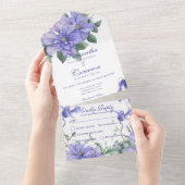 Rustic Periwinkle Flowers & Butterfly White Dinner All In One Uitnodiging (Afscheurbaar)