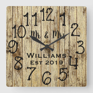 Rustic Personalized Brown Wood Custom Vierkante Klok