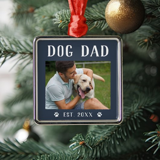 Rustic Personalized Dog Dad Photo Metalen Ornament