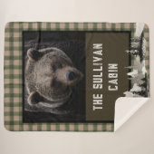 Rustic Personalized Forest Cabin Grizzly Beer Sherpa Deken (Voorkant (horizontaal))