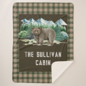 Rustic Personalized Forest Cabin Grizzly Beer Sherpa Deken (Voorkant)