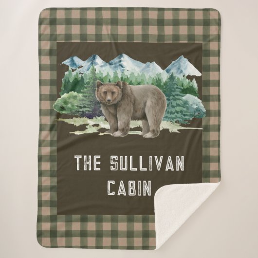 Rustic Personalized Forest Cabin Grizzly Beer Sherpa Deken (Voorkant)