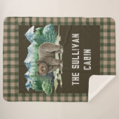 Rustic Personalized Forest Cabin Grizzly Beer Sherpa Deken (Voorkant (horizontaal))