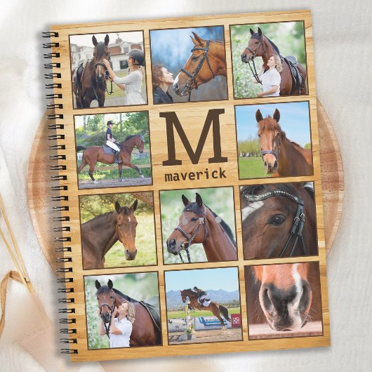 Rustic Persoonlijke foto van Horse Monogram Collag Notitieboek