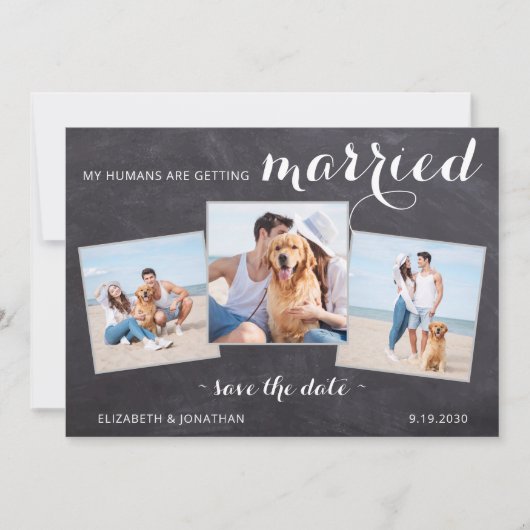 Rustic Pet Dog Wedding Persoonlijk 3 Foto Save The Date (Voorkant)