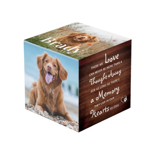 Rustic Pet Memorial Personalized Dog 4 Foto Kubus (Voorkant hoekig)