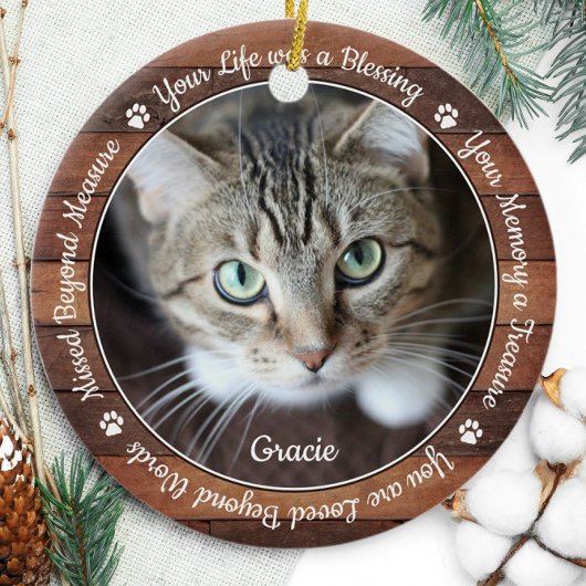 Rustic Pet Memorial Pet Loss Keepomwille Cat Foto Keramisch Ornament