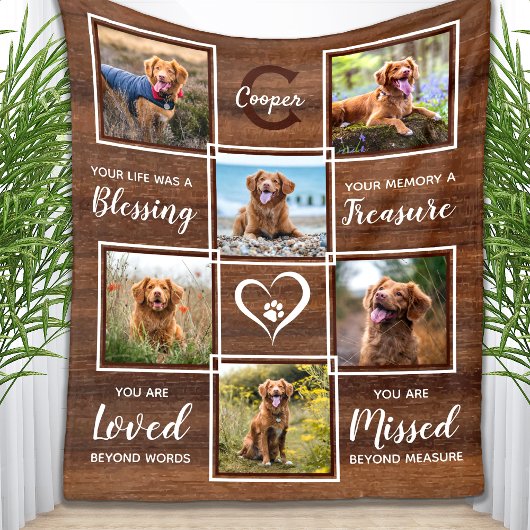 Rustic Pet Memorial Unique Photo Collage Fleece Deken