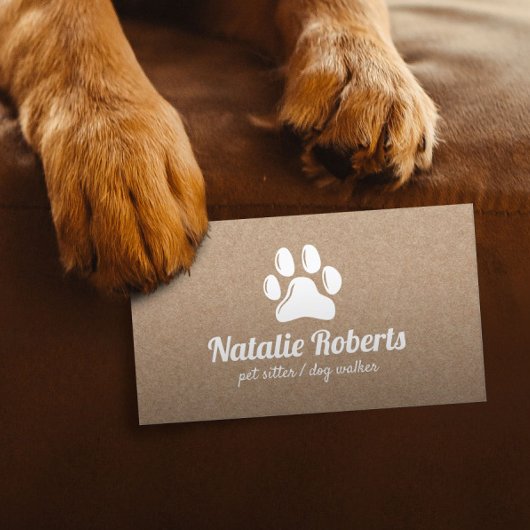 Rustic Pet Sitter Dog Walker Paw Logo Kraft Visitekaartje