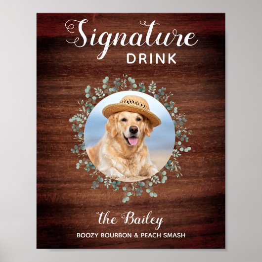 Rustic Pet Wedding Photo Dog Bar Drinken Poster (Voorkant)