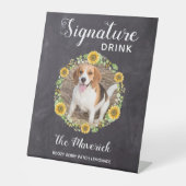 Rustic Pet Wedding Signature Drink Sunflower Foto Reclamebord Met Voetstuk (Voorkant)
