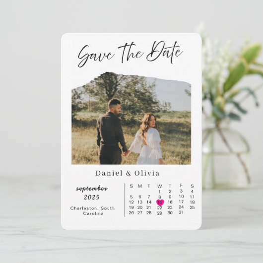 Rustic Photo Calendar Save The Date Card (Staand voorkant)