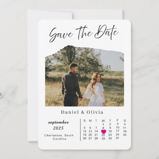 Rustic Photo Calendar Save The Date Card (Devant)