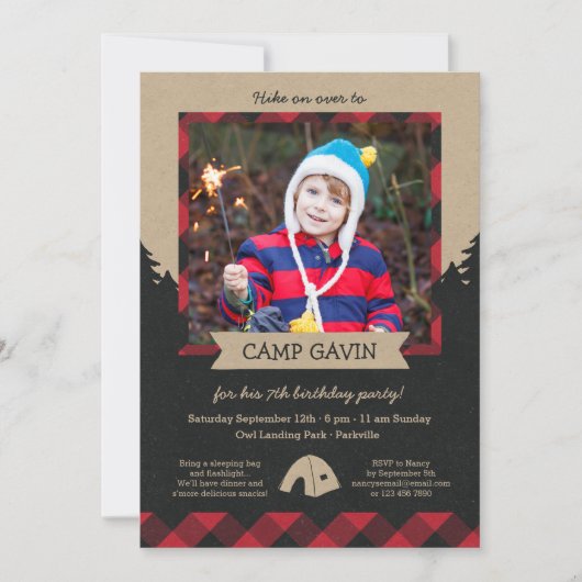 Rustic Photo Camping Invitations de fête d'anniver (Devant)