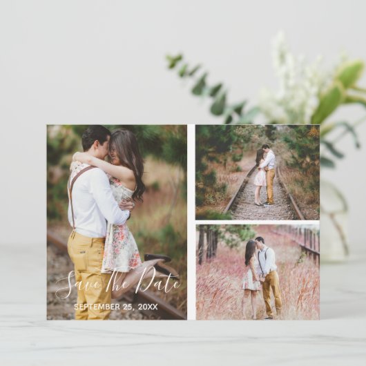 Rustic Photo Collage Enregistrer La Carte Date (Debout devant)