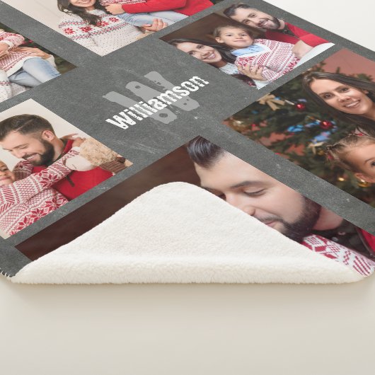 Rustic Photo Collage Monogram Modern Chalkboard Sherpa Deken (3/4)