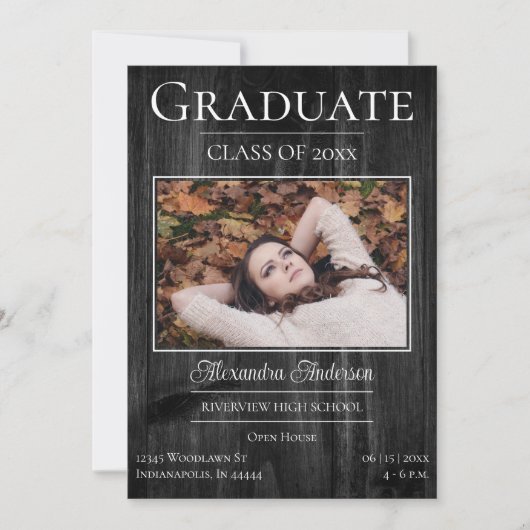 Rustic Photo Graduation Open House Invitation (Devant)