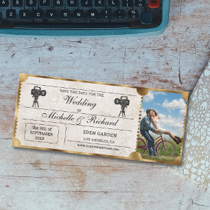 Rustic Photo Movie Ticket Bewaar de Datum Kaart
