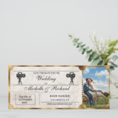 Rustic Photo Movie Ticket Bewaar de Datum Kaart (Staand voorkant)