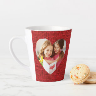 Rustic Photo Red Burlap Valentijn Heart Mam Latte Mok