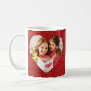 Rustic Photo Red Burlap Valentijn Heart mama Koffiemok