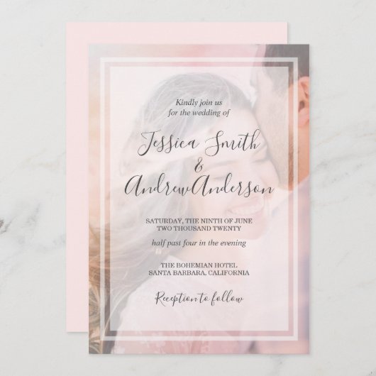 Rustic Photo Wedding Invitation  Coral Kaart (Voorkant / Achterkant)